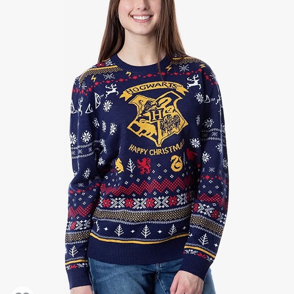 Harry Potter Hogwarts Happy Christmas Ugly Holiday Knit Sweater - Picture 2 of 10